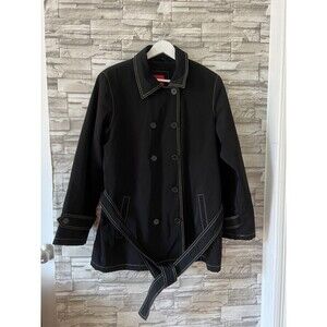 ESPRIT Black Short Trench Long Sleeve Pea Coat Lined Formal Large Women